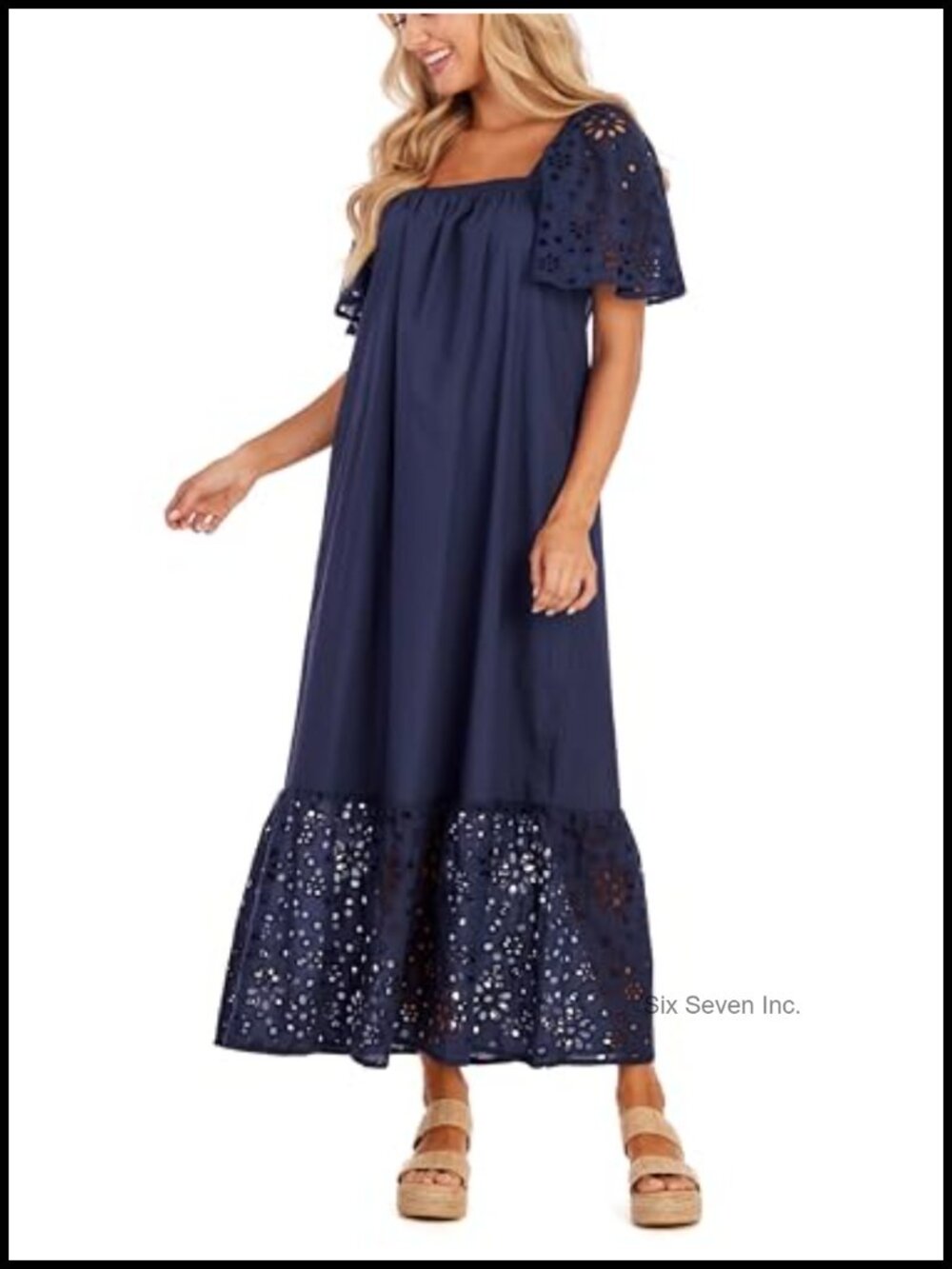 Conny Eyelet Maxi Dress Cotton Poplin Flutter Sleeve Casual